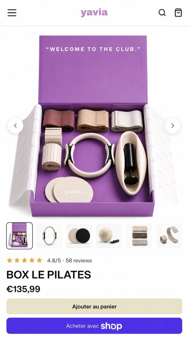 Boutique Shopify Yavia — Box Pilates, générée par l'app